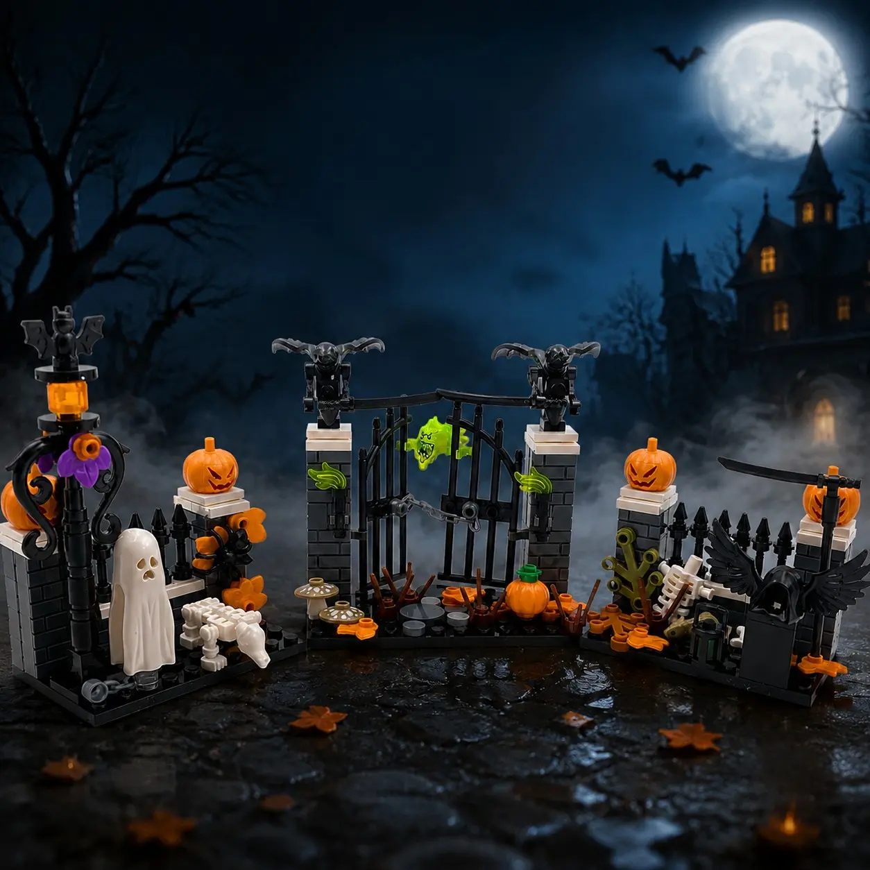 Building Blocks Toy, Creative Building Blocks, 1 Set DIY Building Model Halloween Pumpkin Wizard Ghost Tombstone Decoration, Small Particle Children's Assembly Building Blocks Toy