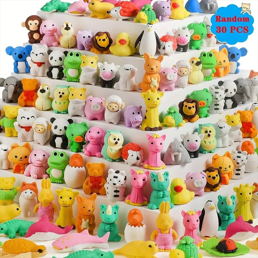 30pcs Cute Animal Erasers Set, Miniature Animal Shaped Erasers, Scented Erasers, Desk Decor, Creative Stationery, Back to School Supplies, Gift