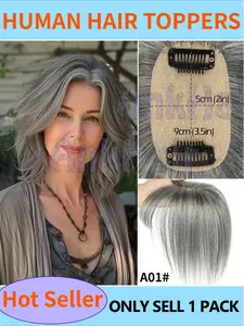 8-12inch Human Hair Topper, Hair Piece Top Base Middle Part with Bangs, Ideal for Women Hair Loss or Bangs Hairstyle, A01#