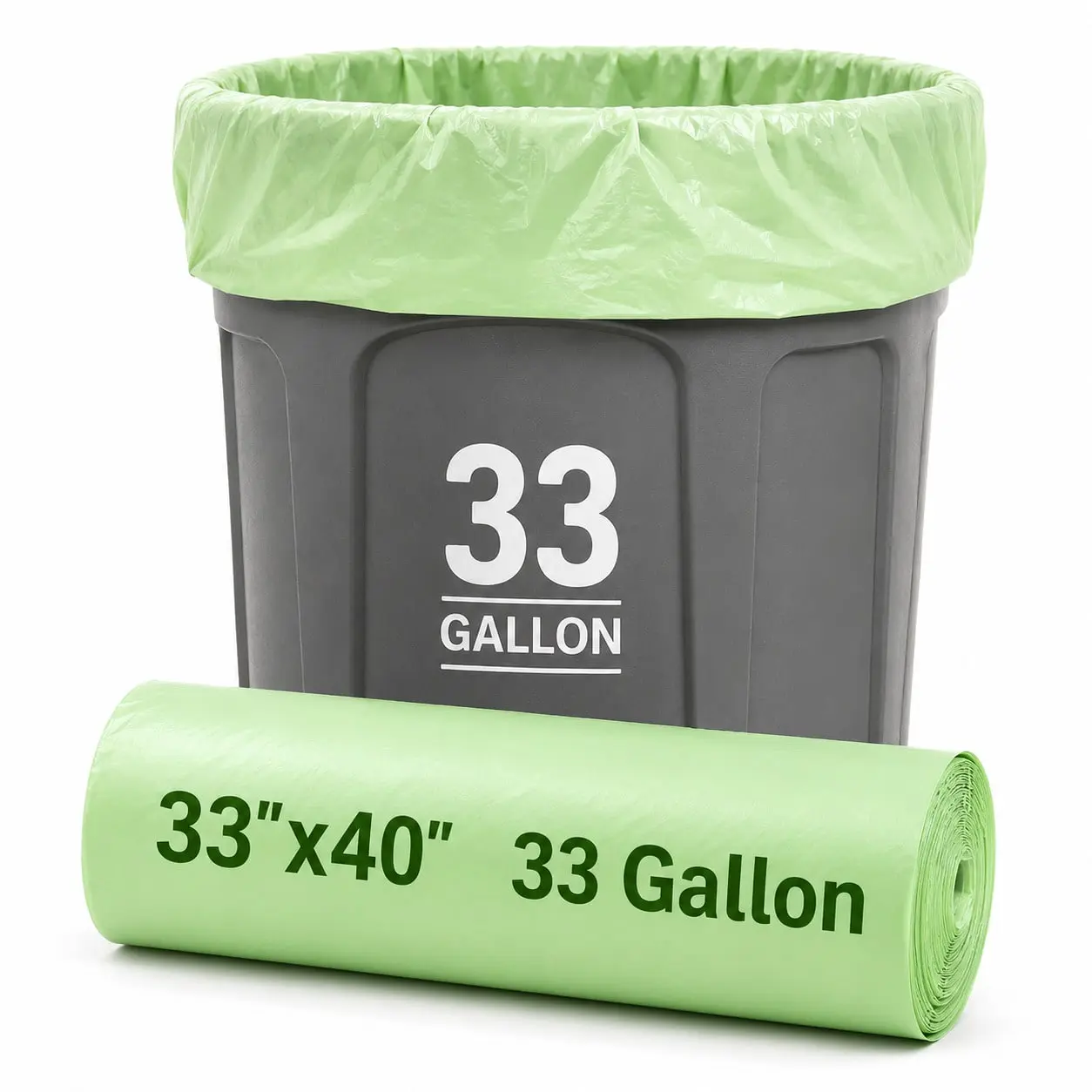 33 Gallon Compostable Trash Bags 10 Count, Heavy Duty Plant-Based Lawn Yard Waste Garbage Bags, BPI ASTM D6400 & TÜV OK Compost Home Certified