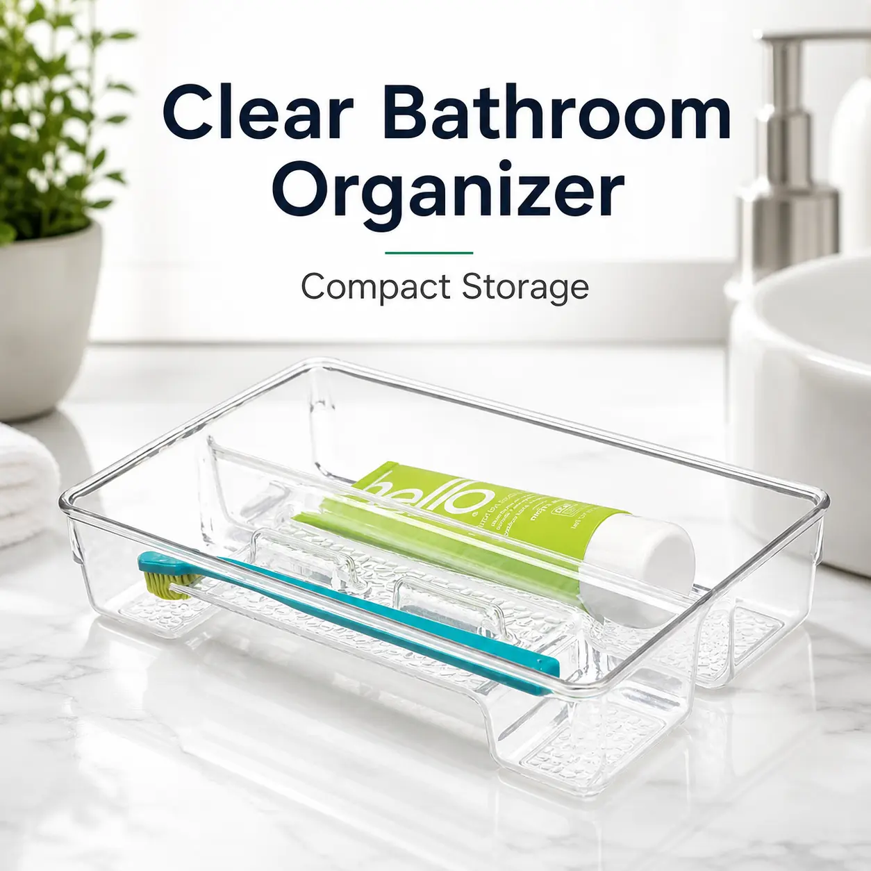 Clear Plastic Toothbrush Holder Storage Bin for Bathroom Vanity, Drawer, Cabinet or Closet, Fits Electric Spin Toothbrush, Toothpaste and Dental Essentials