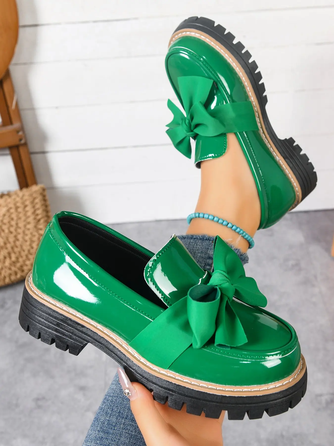 Women's Bowknot Design Loafers, Affordable Loafers, Daily Wear Shoes, Flat Walking Shoes, Spring & Fall Casual PU Leather Shoes, Plain Pattern, Less Than Ankle Height, PVC Sole