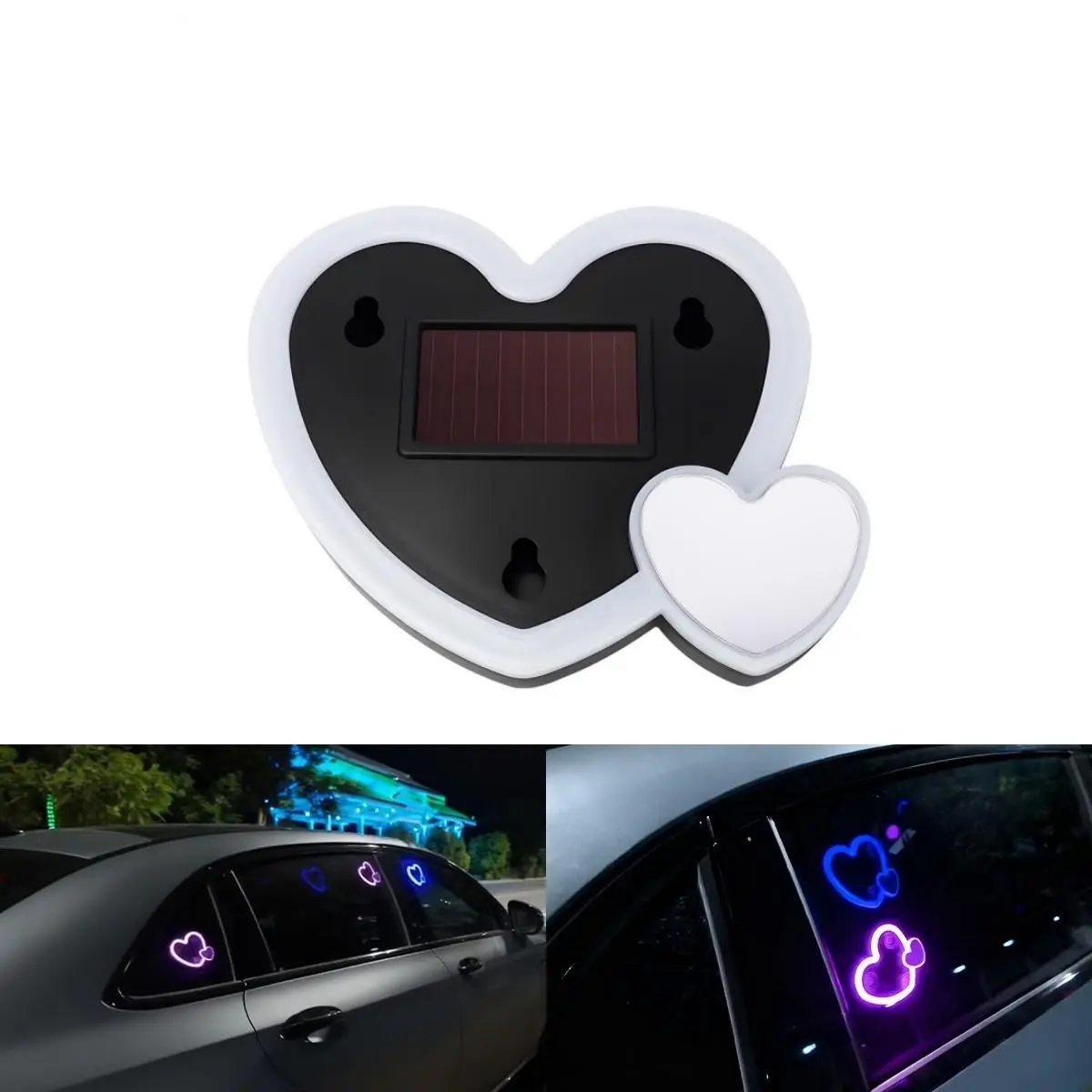 Solar Heart-Shaped Car Atmosphere Lights for Triangular Windows, LED Ambient Decorative Lights for Car Interior, Storefront Doors & Room Window Decoration