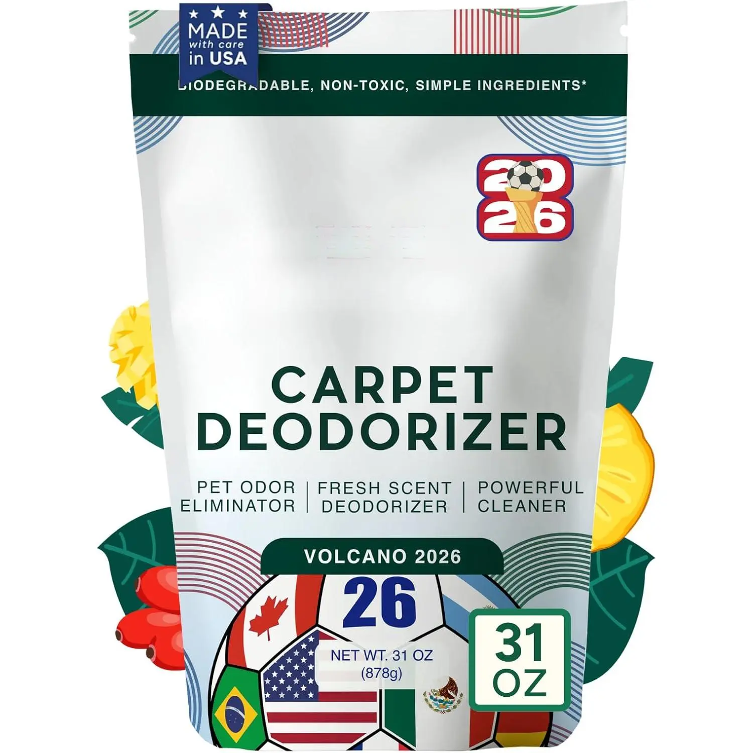 Carpet Deodorizer & Freshener Powder |   31 oz Pet Odor Eliminator for Strong Odor & Pet Urine |   Tropical Volcano 2026 Scent |   Safe for Homes with Pets