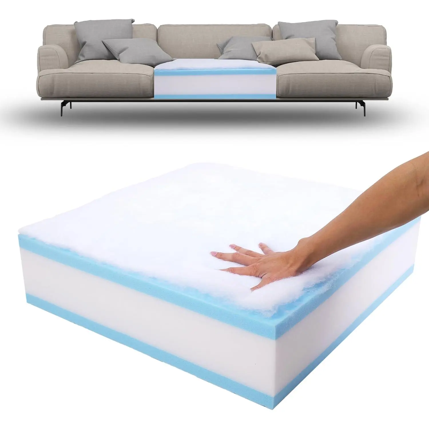High-Density Foam Couch Cushion Replacement, 24x24x6 Inch 5-Layered Sofa Insert with Breathable, Removable Cover - Memory Foam for Pressure Relief, 24"X24"X6", 6 Inch Thick-24, Durable, Machine Wash, Replacement Couch Cushion, Vacuum-Sealed, Soft