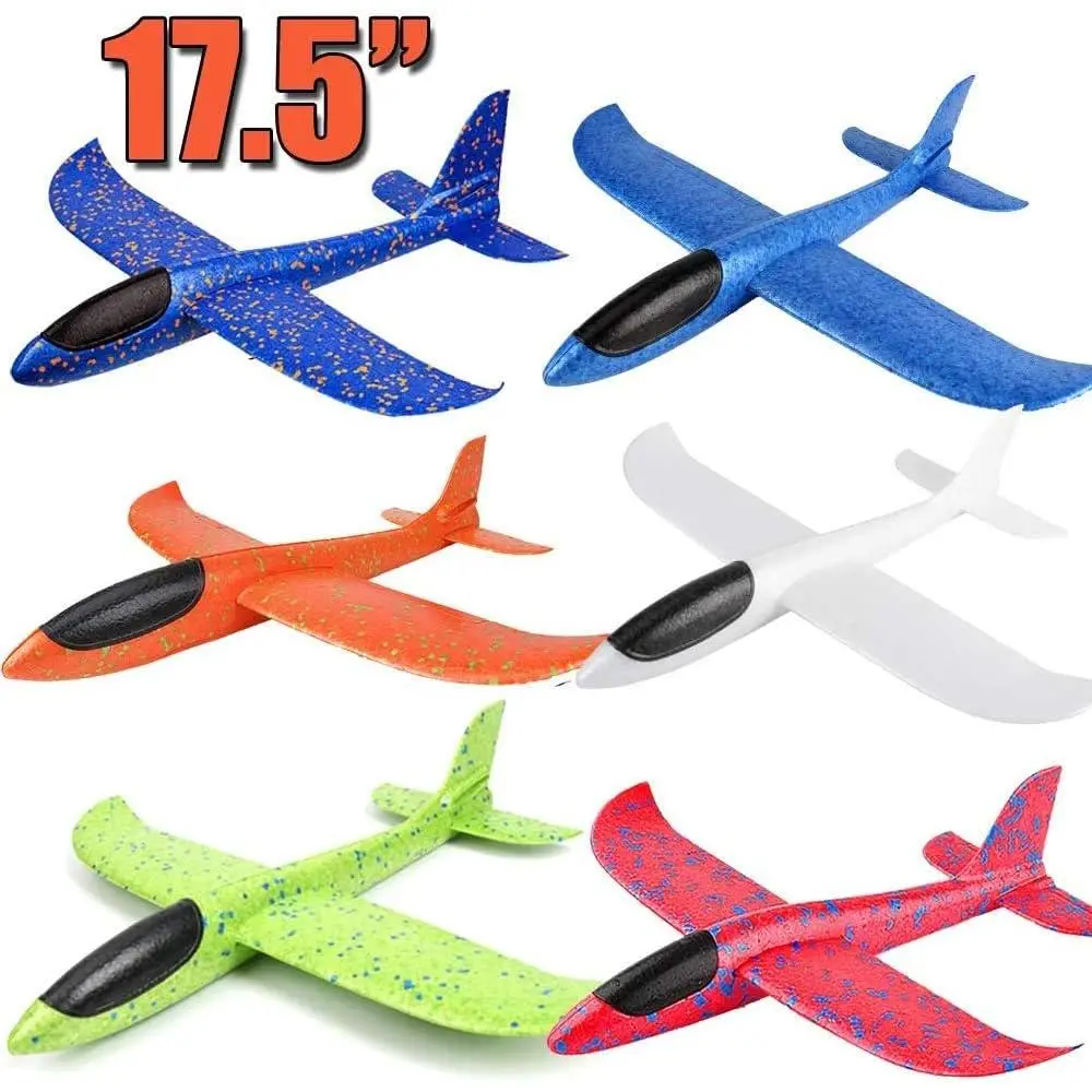BooTaa 6-Pack Safe Foam Glider Airplanes, 17.5in Large Size, 2 Flight Modes, Easy Installation, Outdoor Playful Flying Toys, Birthday Gifts for 8-10 Year Old Kids