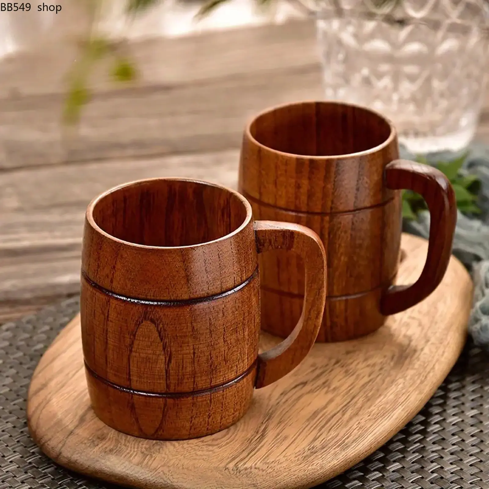 Handcrafted Wooden Barrel Cup – Natural Wood Grain Insulated Thermal Mug, Heat-Resistant Coffee Cup for Hot Beverages, Stylish Drinkware for Home & Travel Use