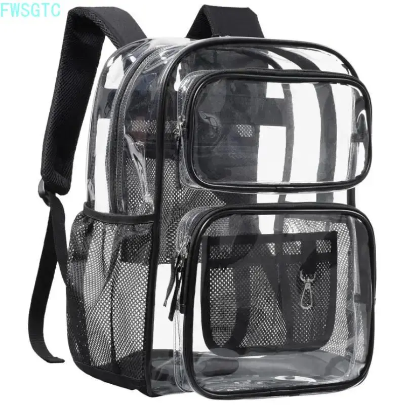 17 Inch Clear Heavy Duty Backpack Fits 16 Inch Laptop Multi Front Organizer Pockets School Daily Travel Storage Bag summervibes