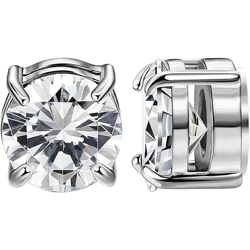 Magnetic Stud Earrings Unisex Pair - Stainless Steel Clip-On Halo Cubic Zirconia, Hypoallergenic Non-Piercing Magnetic Closure, Diamond-Style Studs for Birthday Anniversary Christmas Gift
