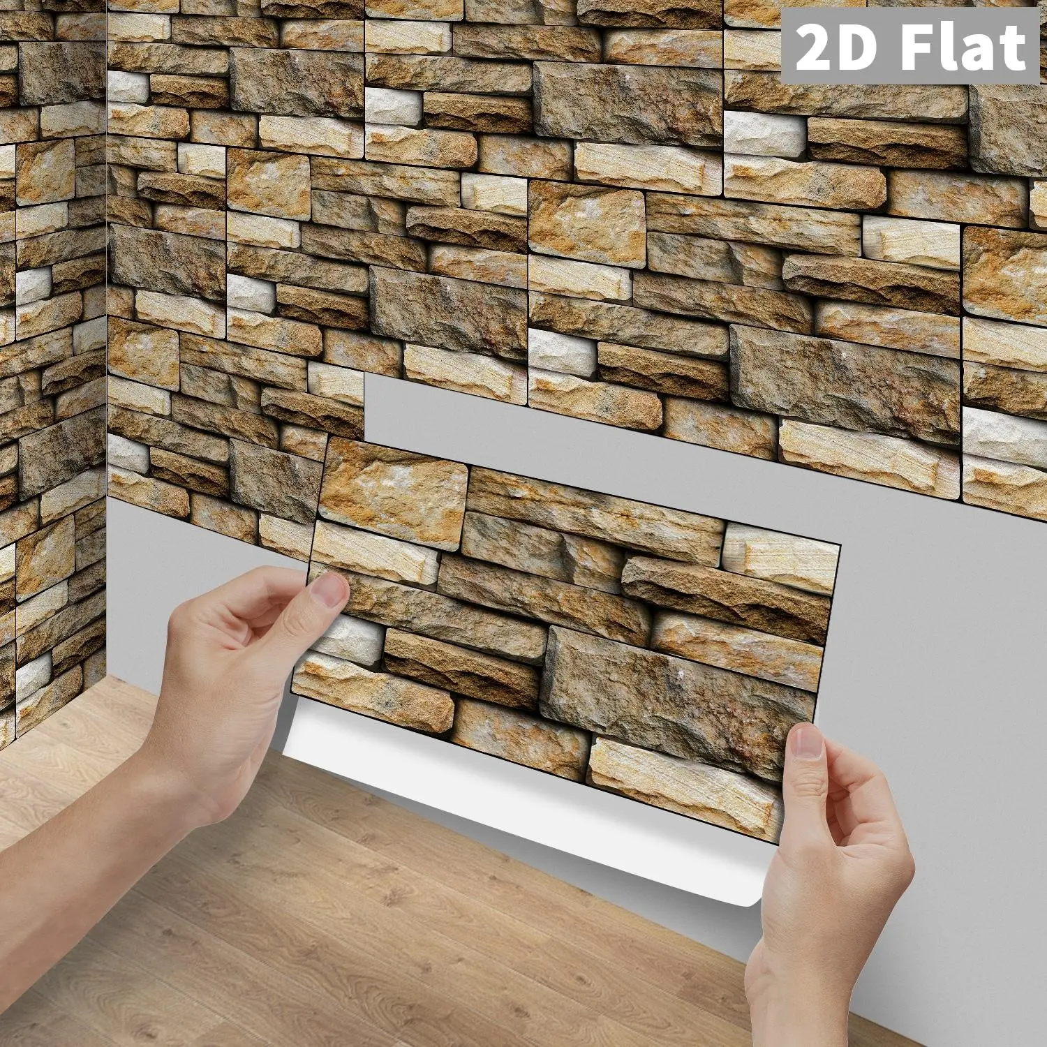 6/12/24/48Pcs FG Retro Warm Earth Tone Stacked Slate Tile Stickers, 2D Flat PVC Crystal Film Self Adhesive Waterproof Oilproof Wall Decals For Kitchen Bathroom Floor Wood Surfaces Home Decor