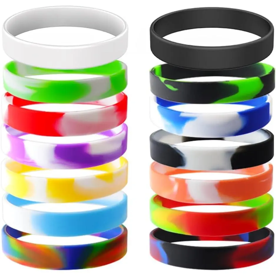 ID Rubber Bracelets - 14-Count Soft Synthetic Colorful Bands, Easy Cleaning Random Mix Wristbands for Group Events, Unisex