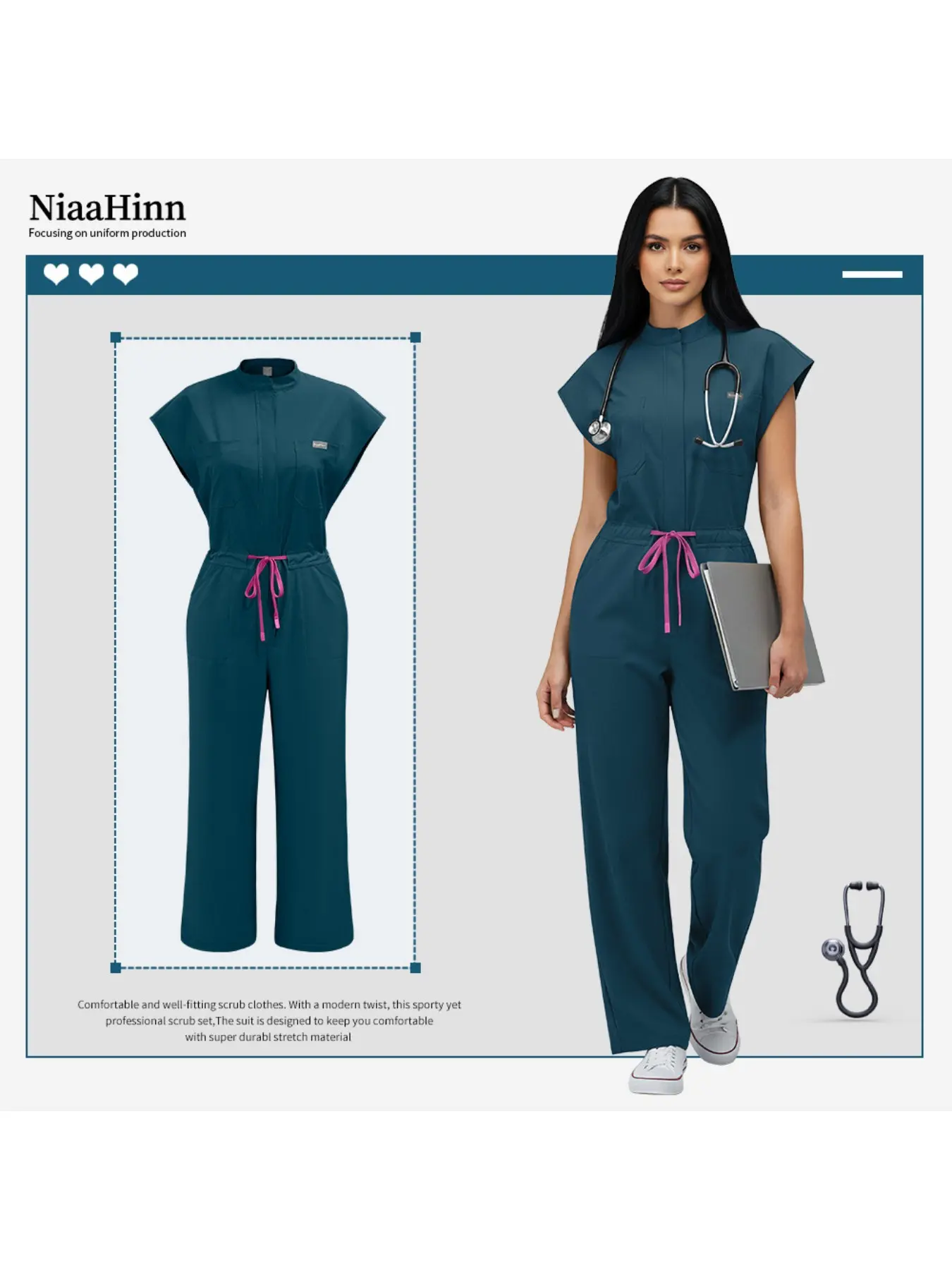 Multifunctional Daily Practical Work Uniform Workwear Reusable and Easy To Clean Work Clothes New Slim and Thin High-end Hand Wash Jumpsuit Pet Clinic Overalls New Solid Color Nurse Jumpsuit
