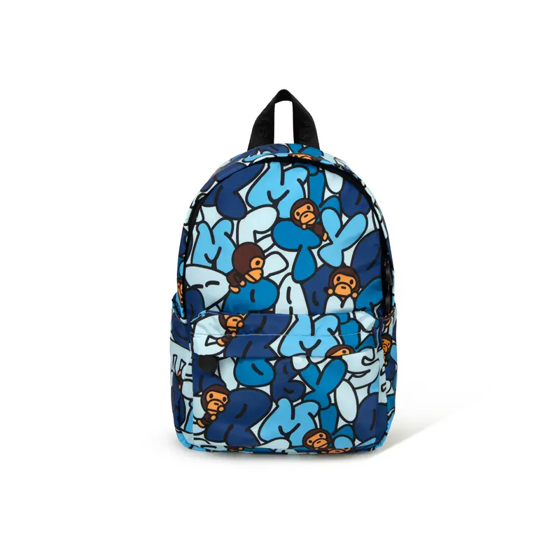 Baby Milo Store by A Bathing Ape Cartoon Monkey Print Fabric Backpack for Women, Blue Green Beige Pink Multicolor