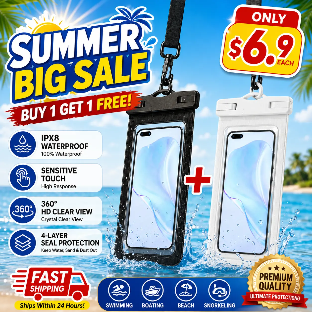 [Buy 1 get 1 free]Universal Waterproof Phone Bag IPX8 Waterproof – Touchscreen Dry Bag with Secure Lock Design, Portable Phone Case for Swimming, Beach, Kayaking & Water Sports Essentials