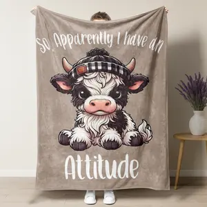 Cartoon Cute Cow Pattern Blanket,1 Count Soft Cozy Lightweight Throw Blanket, Air-conditioned Room Blanket, WarmNap Blanket for Home Office Travel Camping