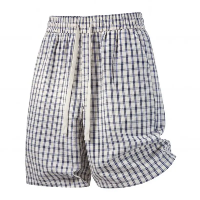 Summer Fine Plaid Five-Inch Casual Shorts for Men, Elastic Drawstring Waistband, Lightweight Soft Breathable Plaid Fabric, Side Seam Pockets, Straight-Leg Mid Shorts for Daily Home, Travel & Commute#SummerVibes