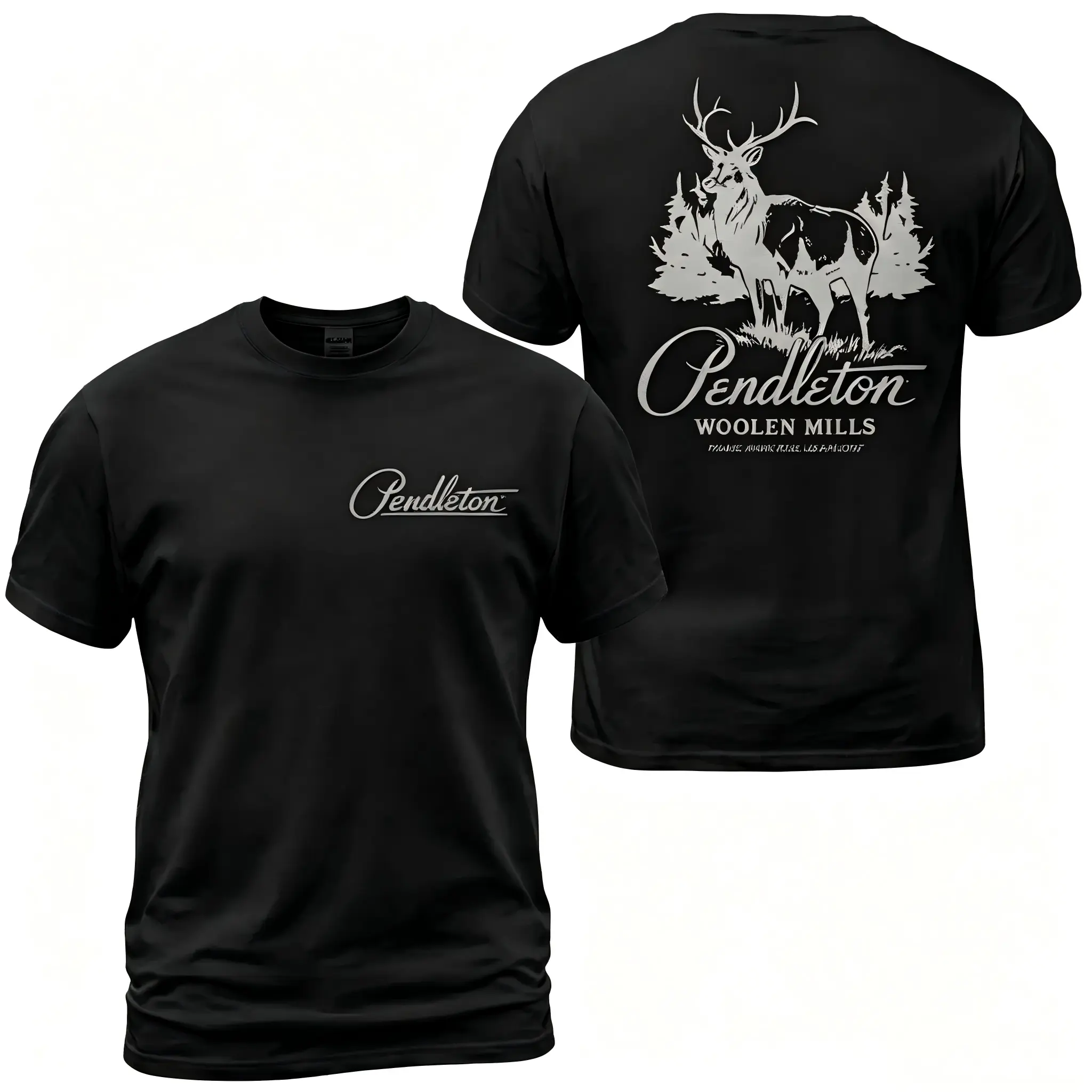 Pendleton Woolen Mills Elk T-Shirt, Western Wildlife Graphic Tee With Deer Forest Back Print, Front Chest Pendleton Logo Shirt, Outdoor Ranch Apparel Gift for Men and Women