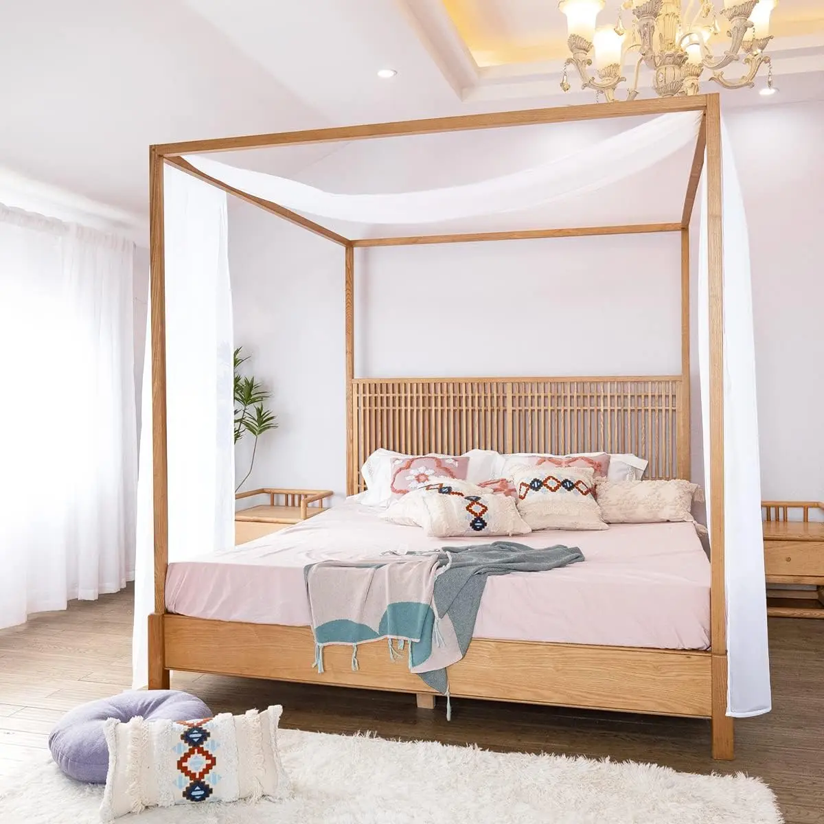 White Canopy Bed Scarf for Queen & Full Bed, Luxury Queen Canopy Bed Curtains, White Canopy Bed Drapes, Four Post Bed Canopy Drapes, Sheer Bed Canopy Scarf 1 PC 52X228 Bed Tulle Canopy