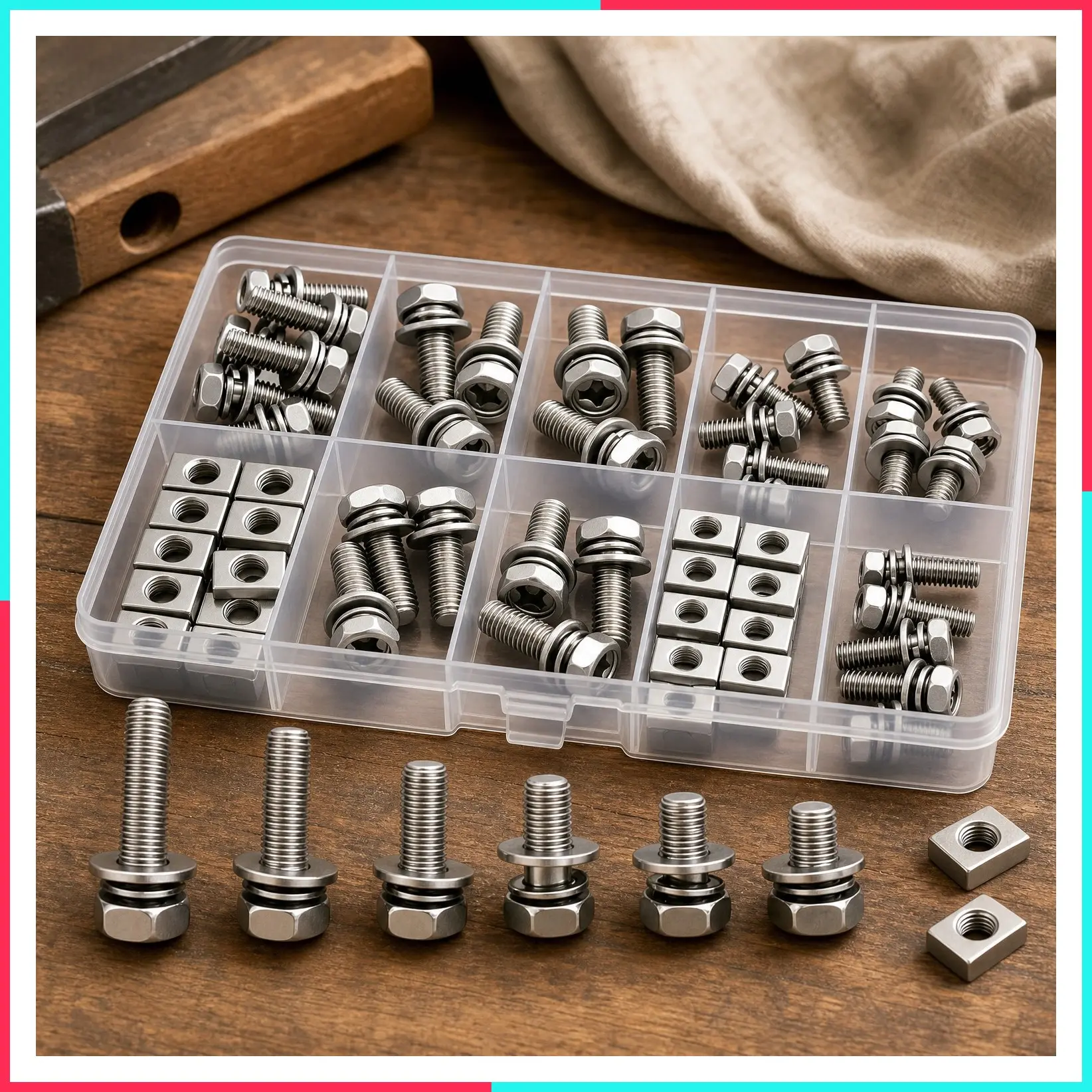 72Pack Battery Terminal Bolts and Nuts 6 Sizes M5 M6 304 Stainless Steel with Square Nuts for ATV Bike Scooter Motorcycle