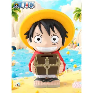 L-One Piece Officially License Luffy Figural Bank Piggy Bank Accessories Coin Bank PVC High Quality Anime Movie Peripheral Collectible Merch Home Bedroom Desktop Decoration One Piece Decor Birthday Gift for Fans