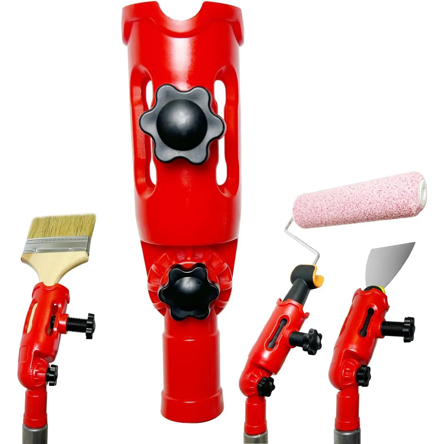 Multi-Angle Paint Brush Extender, Extension Pole Attachment Holder for Paint Brushes, Rollers, Scrapers, Secure Grip Handle, Ideal for High Ceilings, Walls, Corners
