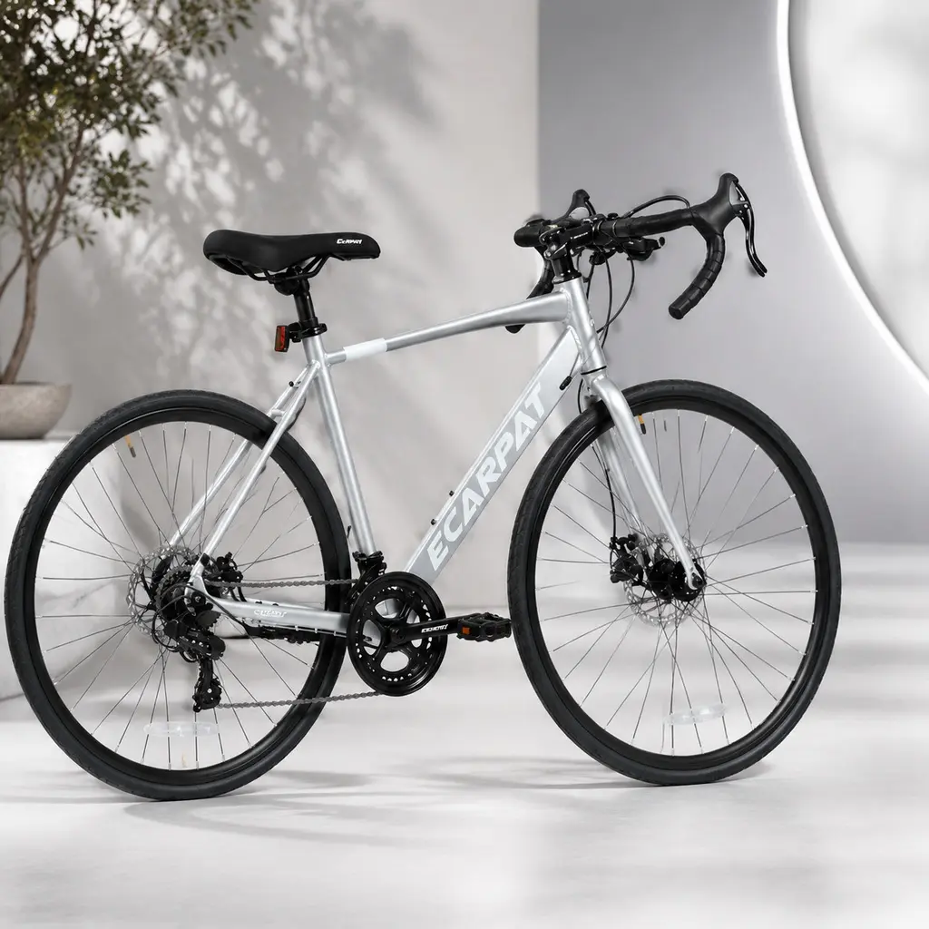 ARCH Classic Non-Motorized Road Bike - 700Cx28 Aluminum Frame, 16-Speed, Powerful Disc Brakes, Lightweight, Anti-Slip Tires, Durable, Fast Acceleration, for Men’s Commuting & Fitness Cycling, Silver Bikes, Anti-Slip Surface, 18.00 W X 68.00 D X 37.50 H In