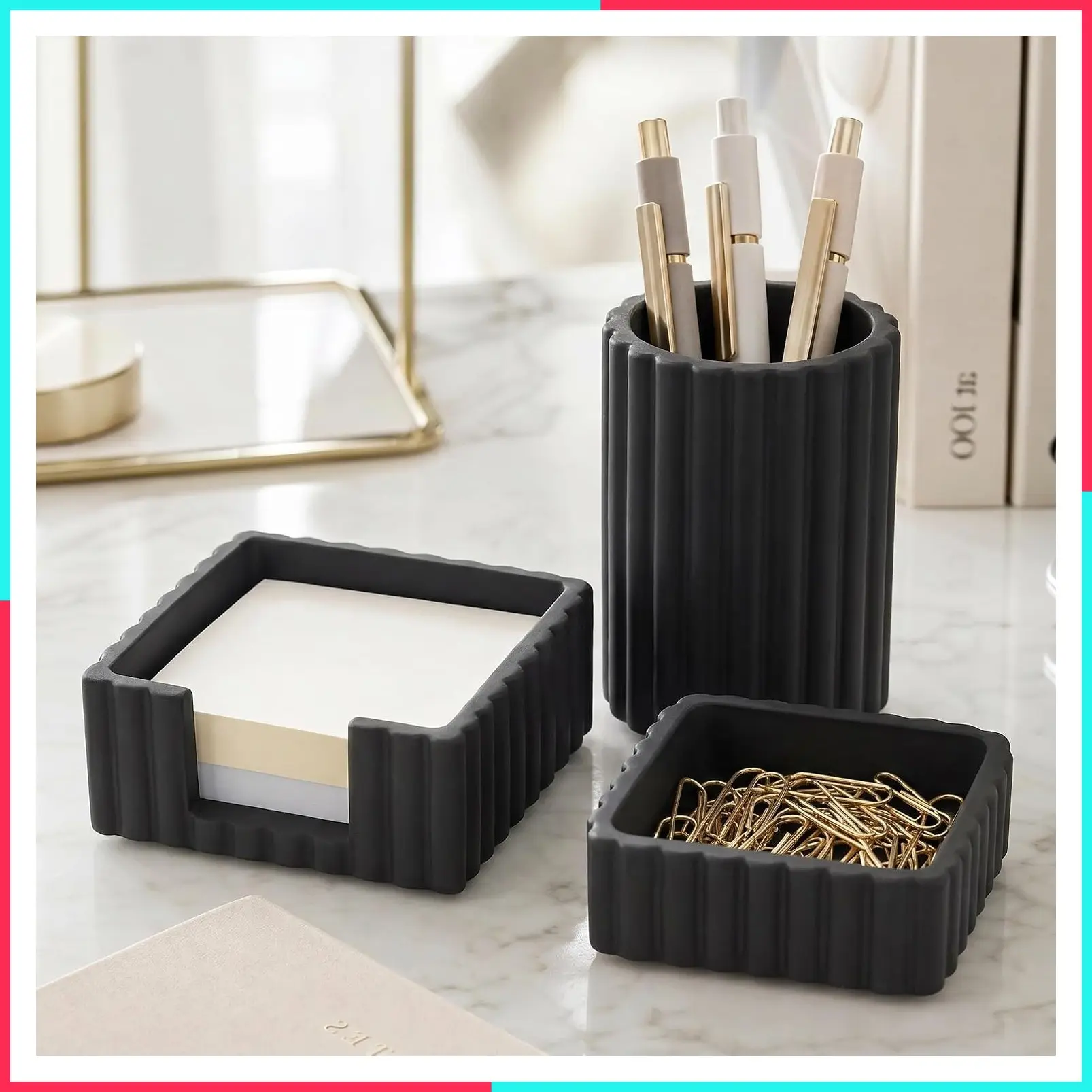 Modern Aesthetic Concrete Desk Organizer Set of 3 - Stylish Office Accessories