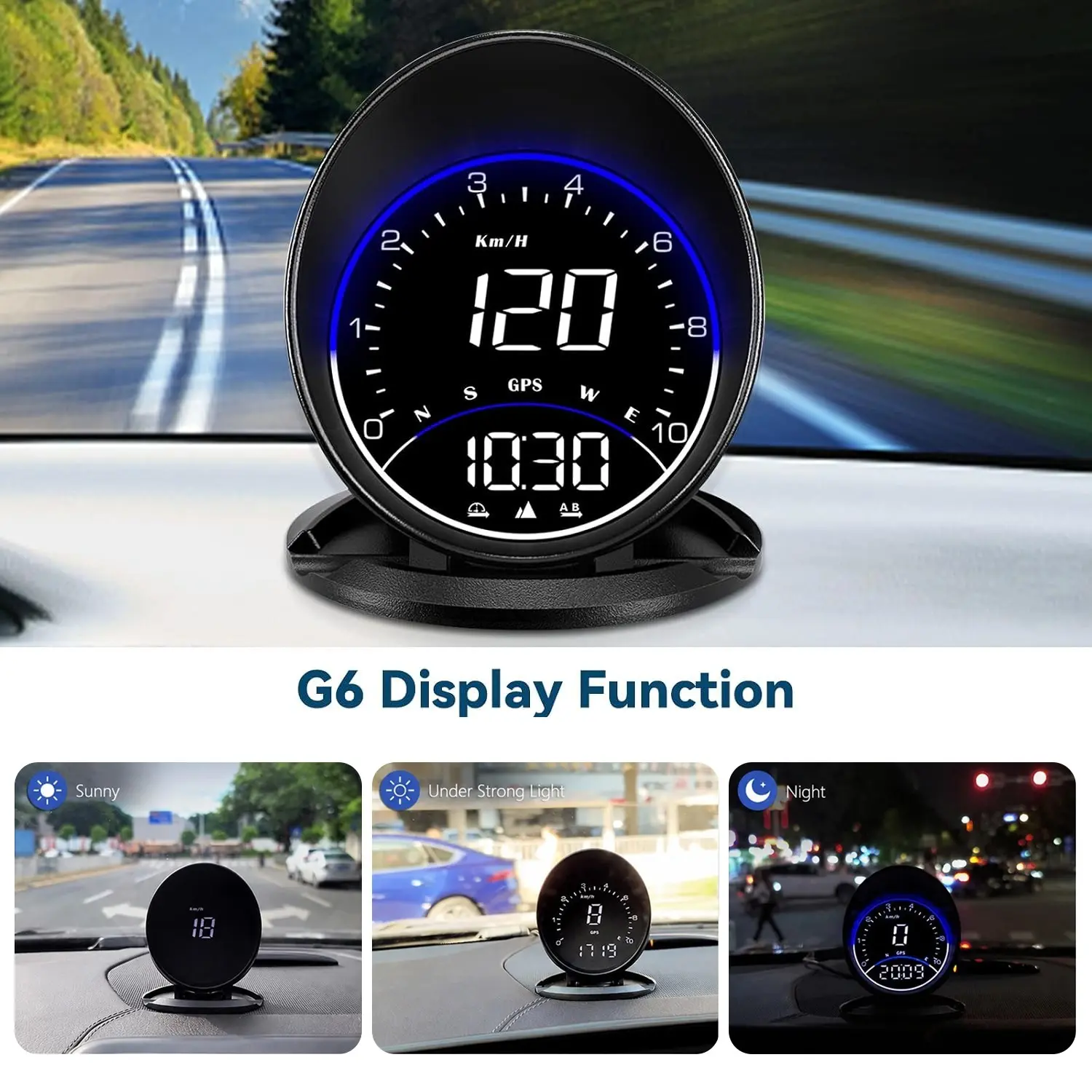 G6 Digital GPS Speedometer, Universal Hud Display, GPS Speed, Compass, Altitude, Distance, High-Definition, Over-Speed Alert