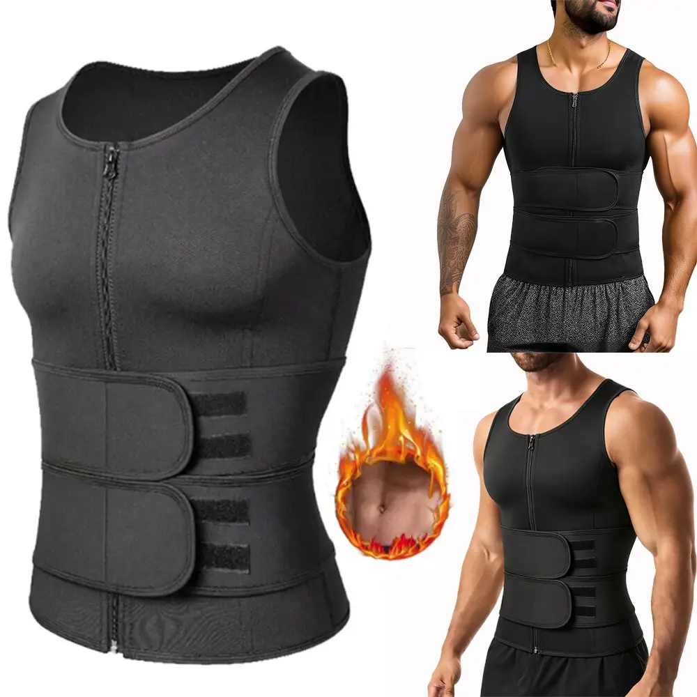 Men's Neoprene Sleeveless Sweat Waist Trainer Sauna Vest - Double Belt Body Shaper for Workout Waist Control (Sizes 2XL, 3XL), Gym Fitness, Breathable, Abdominal Shaping, S/M/L/Xl/2Xl/3Xl