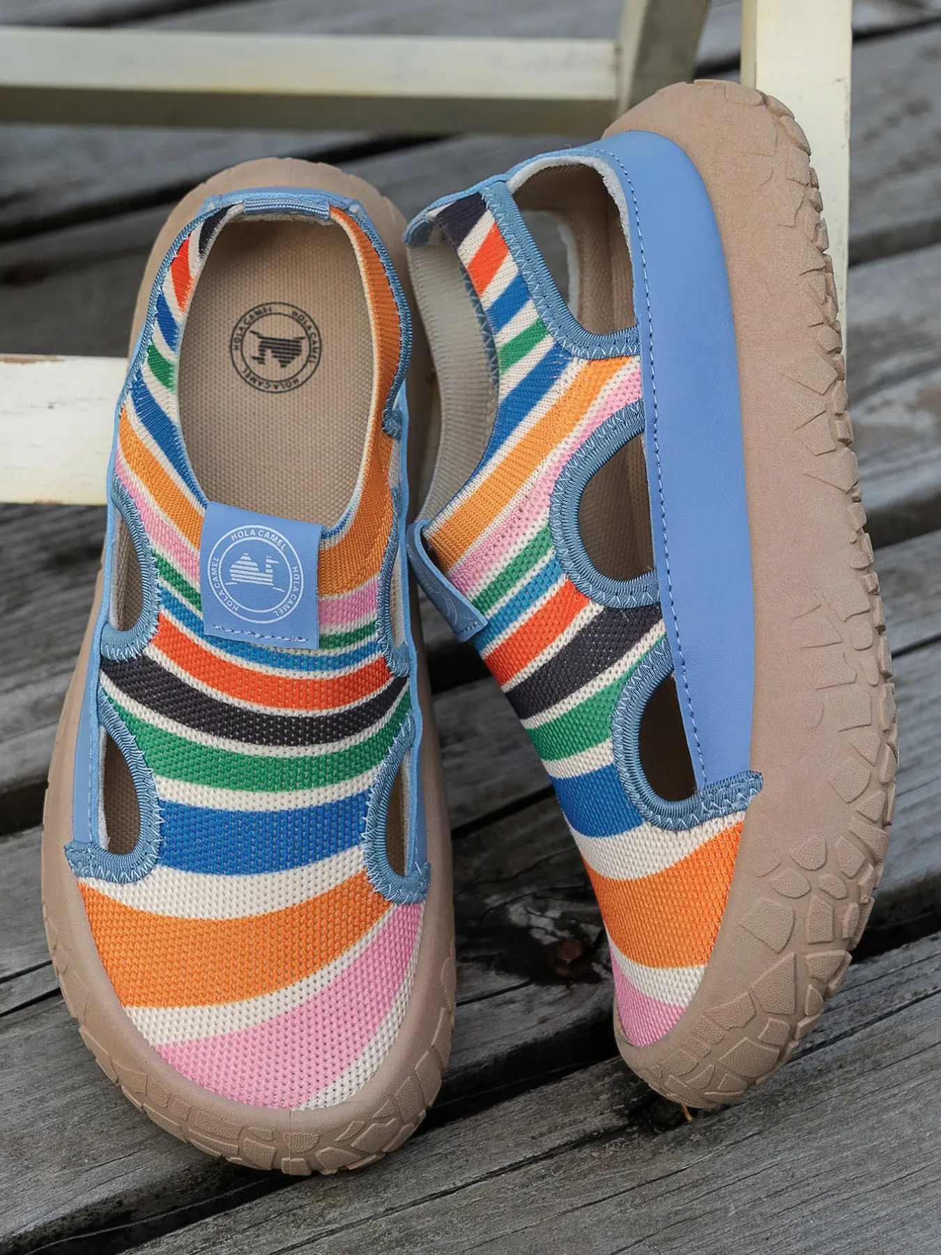 Women's Boho Colorful Striped Knit Closed Toe Slingback Platform Sandals, Breathable Hollow Mesh Slip On Light Non-Slip Rubber Rugged Sole Beach Walking Shoes for Summer Vacation Street Outfits