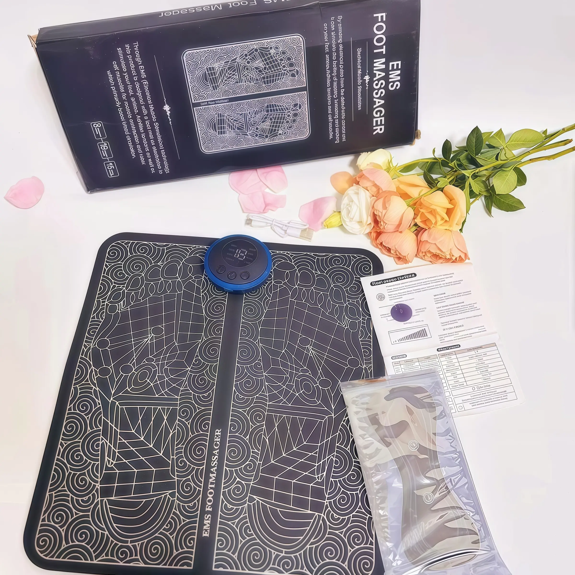Portable Electric Muscle Massage Pad, Relax Foot Massager, Remote Control EMS Foot Massager, USB Charging, Outdoor & Home Use