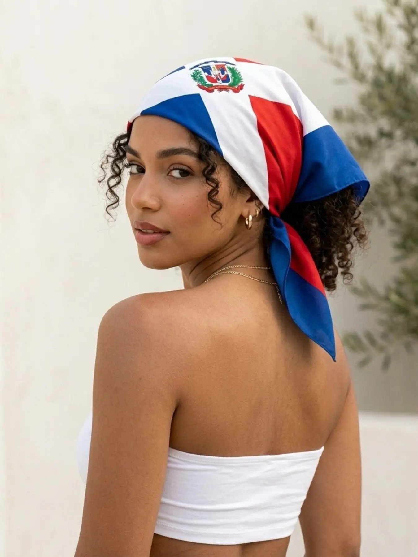 [Dominican Republic Culture] Scarf Shawl Wrap Head Scarf with Flag, Blue Red and White Cross and Coat of Arms - Cultural Pride Shawl Vibrant National Heritage Design for Patriotic Celebrations, Cultural Events and Festive Gathering