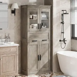 67" Tall Bathroom Cabinet ,Freestanding Storage Cabinet with Glass Door ,Drawer and Adjustable Shelves,for Bathroom Cabinet for Living Room, Kitchen, Dining