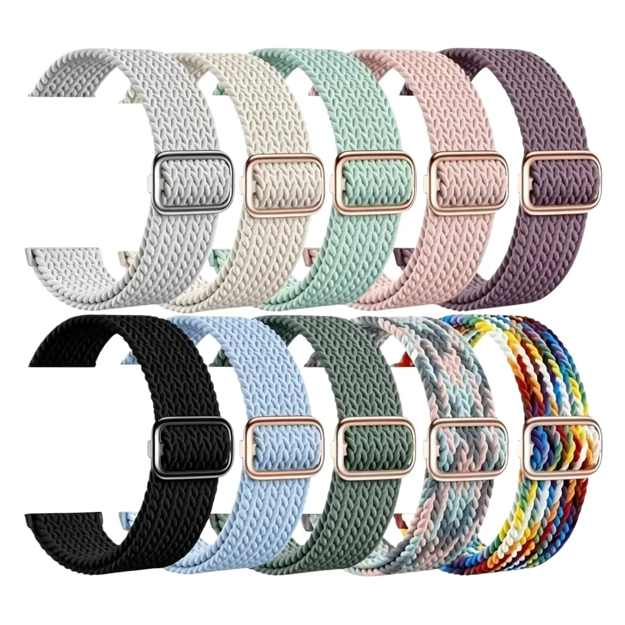 10-Pack Fitbit Sense2 Versa3/4 Bands, Nylon Elastic Woven Adjustable Sports Watch Straps, Unisex, Smartwatch Accessories, Smartwatch Replacement Straps, Smartwatch Compatible Bands, No Watch Included