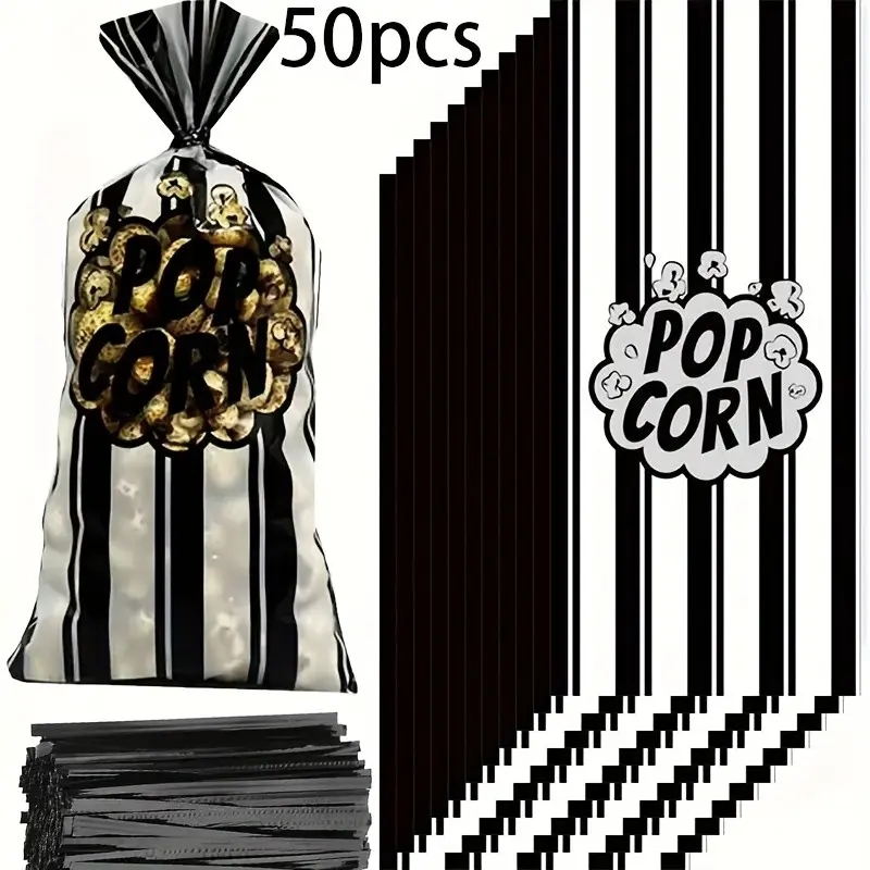 50pcs Popcorn Bags, Paper Snack Bags, Movie Night Popcorn Bags, Perfect for Christmas, Halloween, Beer Festival, Party Essentials