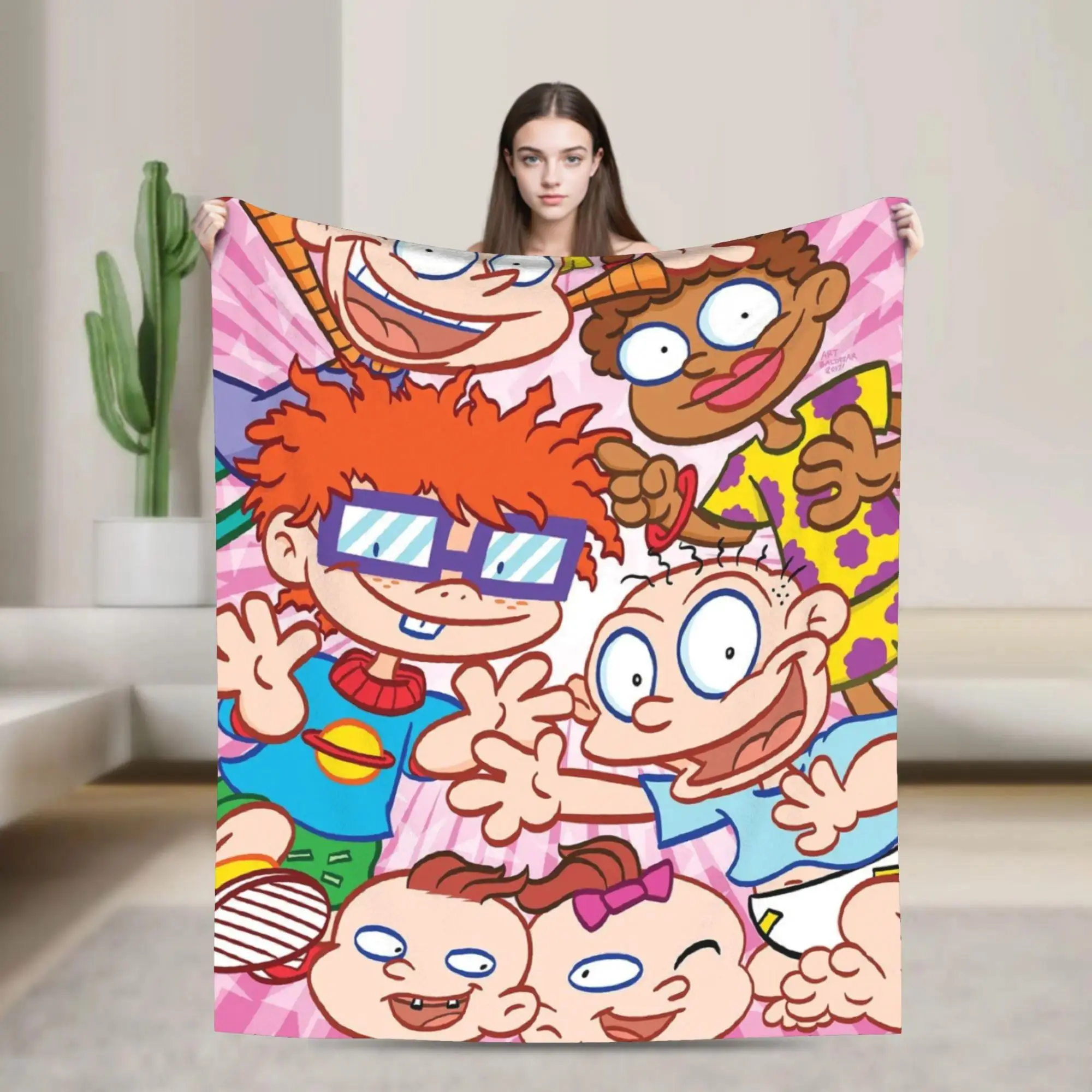 Rugrats 90s Nostalgic Nickelodeon Flannel Blanket, Ultra soft warm cooling blankets, bedding, bed accessories, Bedroom Couch Throw Birthday Christmas Gift For Retro 90s Cartoon Fans