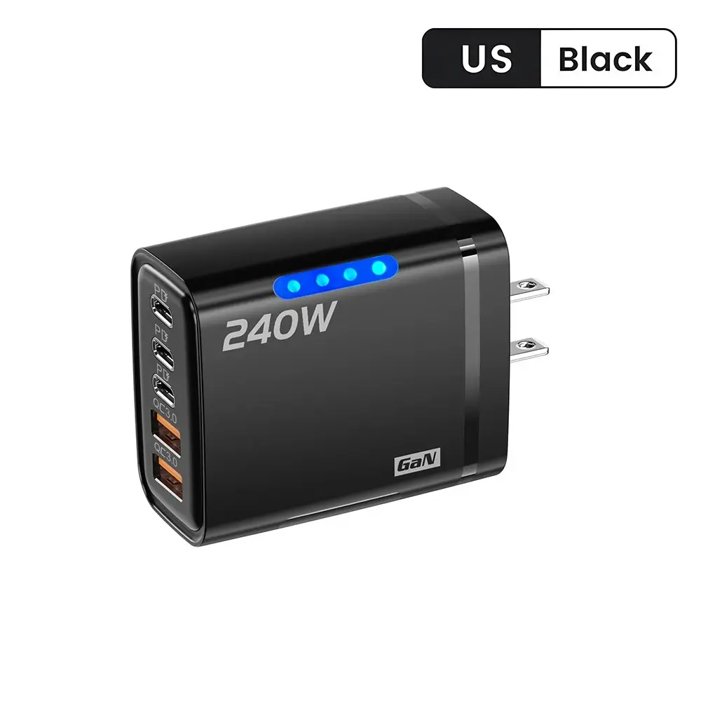 5 in 1 GaN Desktop USB Phone Charger 240W PD Fast Charger For iPhone 16 15 Pro Samsung Xiaomi Type C US Plug Power Adapter