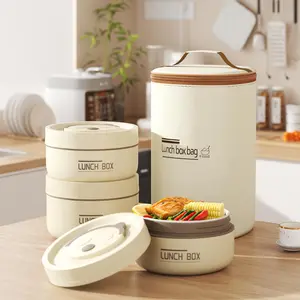 Insulated Reusable Lunch Box Set with Tableware, 3/4 Count Stackable Insulated Compartment Food Containers, Portable Carry Bag for Travel, Outdoor Trips