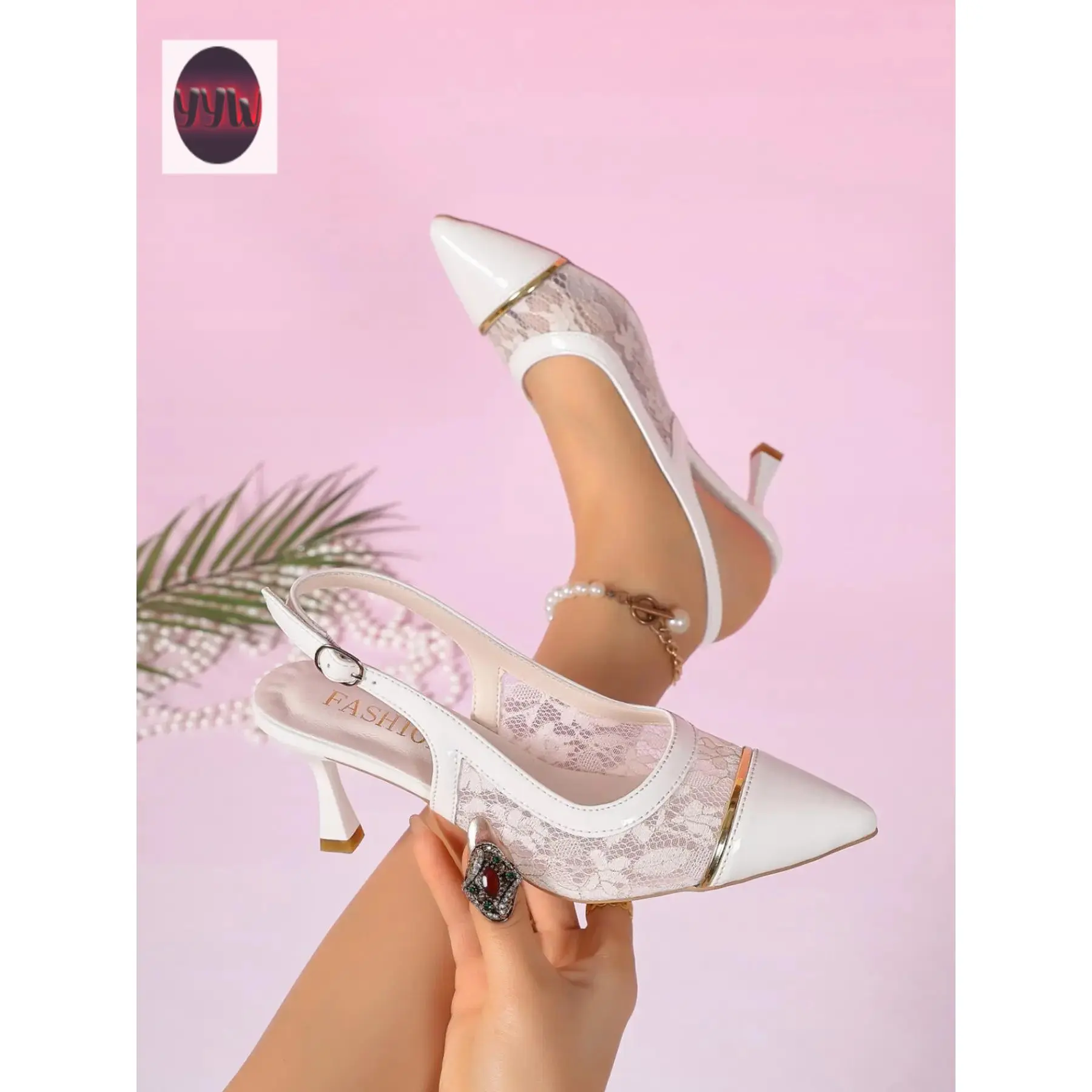 YYW1 Women's Lace Mesh Pointed Toe Sandals, Elegant Party Shoes, Comfortable Evening Footwear, Fashionable Heeled Sandals, Dressy Sandals