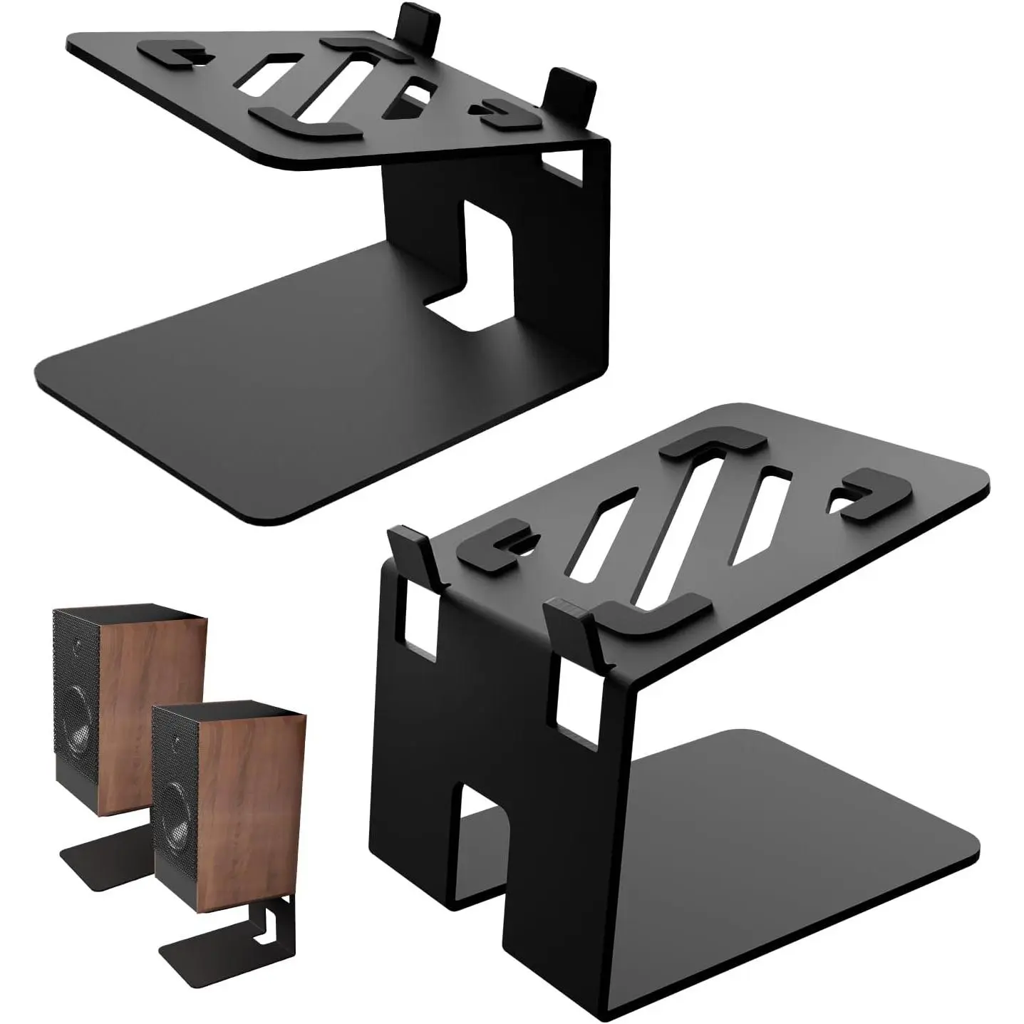Desktop Speaker Stands, Metal Bookshelf Speaker Stands with Vibration Absorption Pads, Studio  Stand Support 30lbs, 7° Incline  Speaker Stand,  Audio Experience, Black