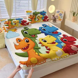 Dinosaur print pattern bed sheet, including 1 bed sheet and 2 pillowcases, anti slip dust cover suitable for bedrooms and guest rooms, suitable for personal use or gift giving