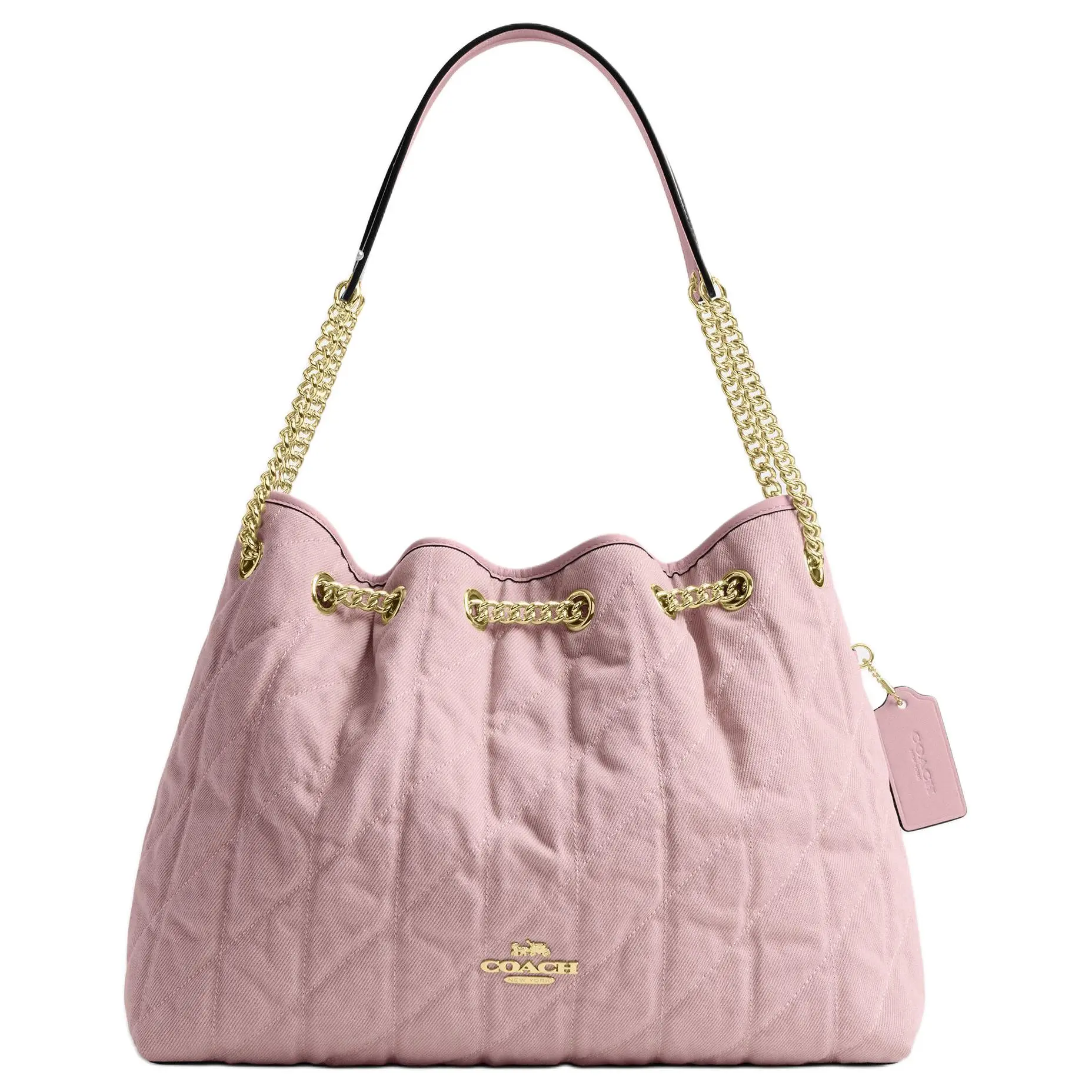 Coach Evelyn 34 Vintage-Inspired Denim Quilted Crossbody Bag for Women, Large Size, Light Pink