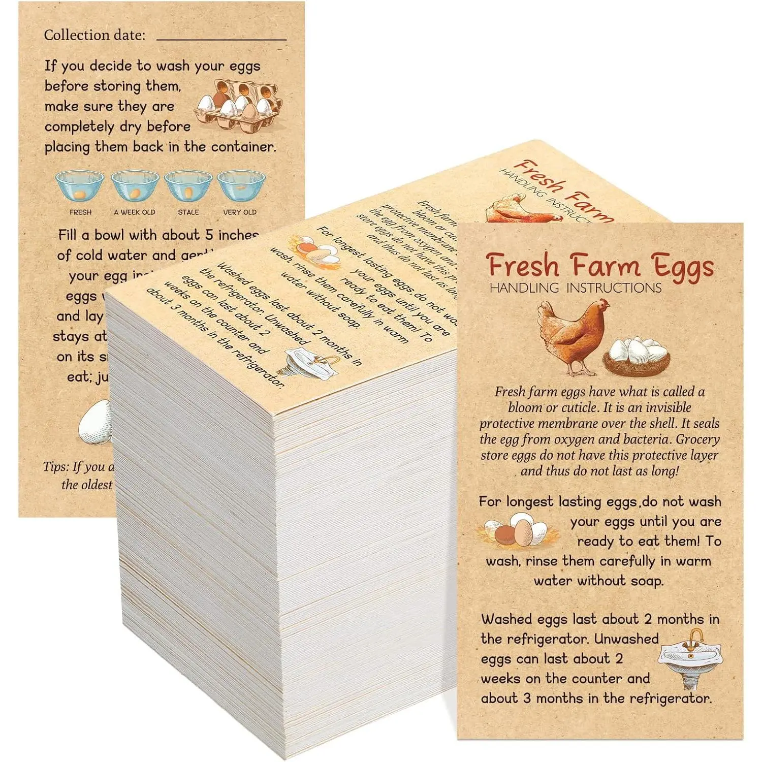 200 count Egg Handling Instruction Cards Bulk  Farm Egg Care Labels 2 x 3.5'' Resuable Eggs Carton  Thick Paper Design for Basket Farmstand Market Business Supplies (Simple Style)