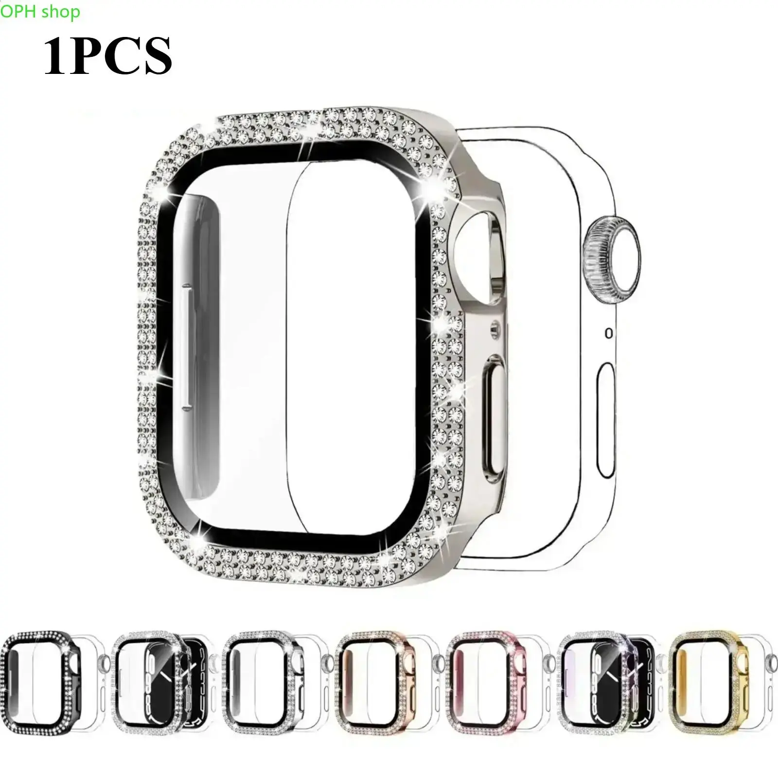 1PC 2-in-1 Rhinestone Watch Case With Built-In Tempered Glass Ultra Thin Anti-Drop Universal Smartwatch Protective Cover For Men Women