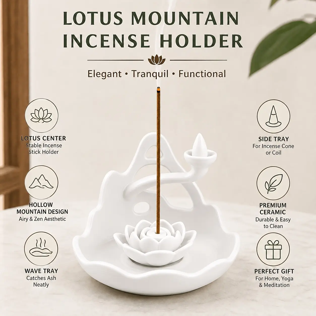 Three-In-One Hollow Lotus Incense Holder, Zen Multi-Functional Incense Burner, New Chinese Style Desk Decor, Tea Room Office Yoga Spa Gift