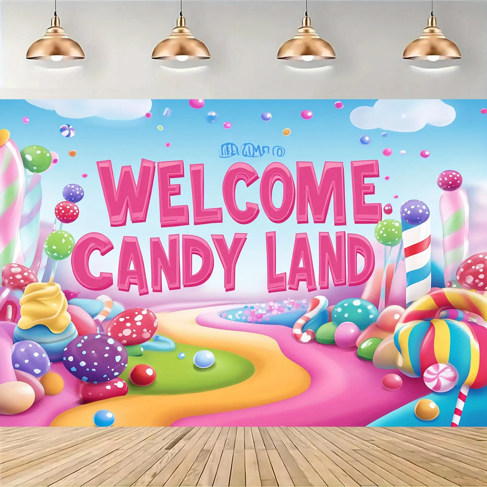 Candyland Sweet Colorful Party Backdrop Fabric Tapestry Birthday Decor Photo Backdrop Wall Decor Event Display Photography Background Christmas Easter Halloween Indoor Outdoor Polyester Fabric