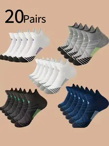 20 Pairs Men's Sporty Ankle Socks, Sweat-Wicking Breathable Training Crew Socks, Basketball Short Tube Socks, Outdoor Hiking Socks