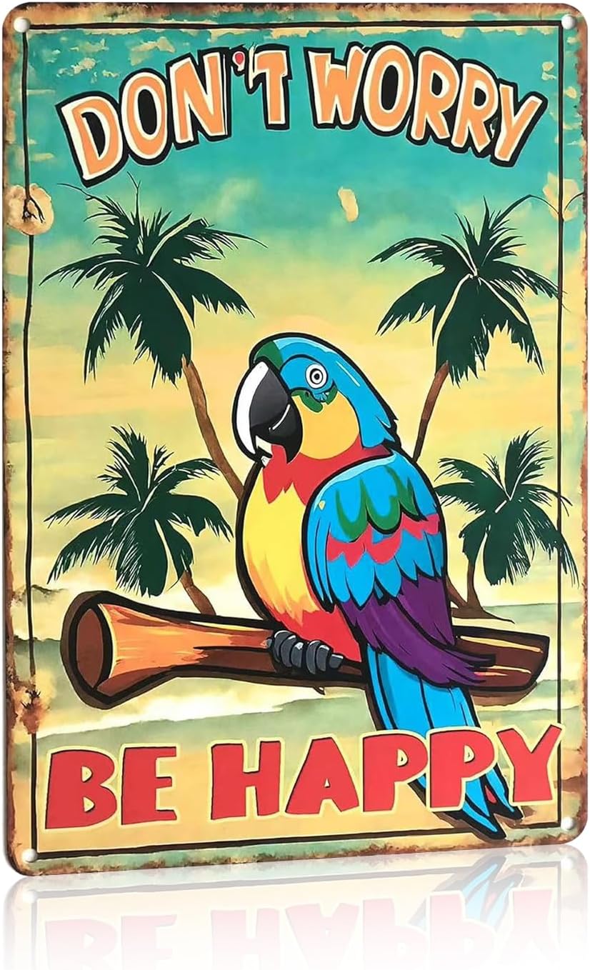 Tiki Bar Decoration Logo - Don't Worry, Tiki Bar, Terrace, Porch, Courtyard or Room Decoration with Retro Beach, Music and Tropical Logos (8x12 Inches)