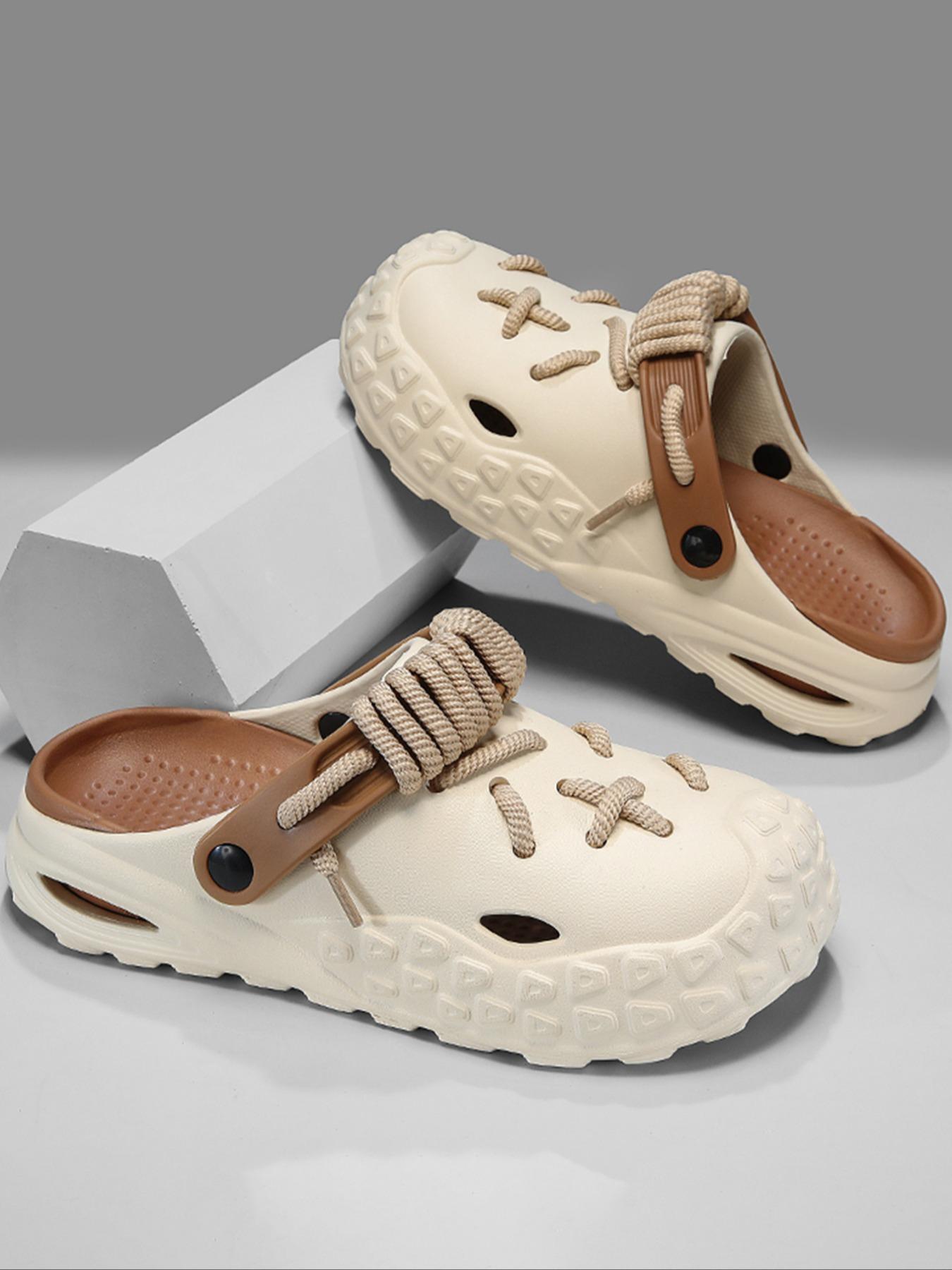 Men's Fashionable Cross Laces Decor Clogs, Comfortable Non-Slip Quick Drying Clogs, Suitable for Indoor and Outdoor Walking, Men's Trend Beach Shoes