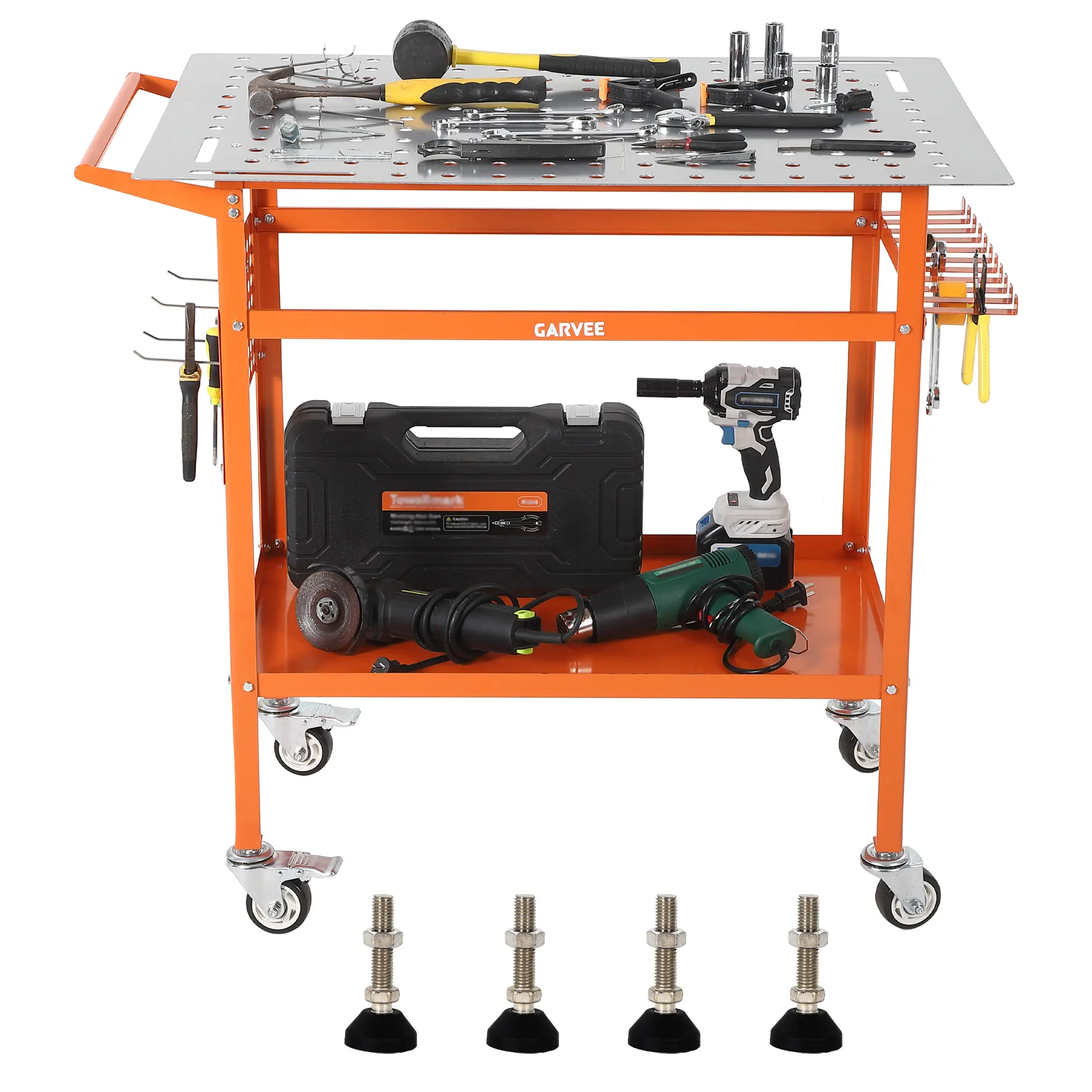 Welding Table 36x24 Inch with Pegboard, Heavy Duty Work Bench 800LBS Capacity, 2 Layer Mobile Workbench, Movable Steel Work Bench,for Garage Workshop and Welding, Black